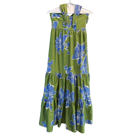 Hutch Joslin Green Blue Floral Halter Maxi Dress Size 4 - Picture 9 of 12
